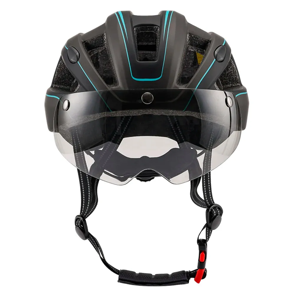 Mountain Bike Helmet One-piece Structure Cycling Helmets with Detachable Magnetic Goggles and USB Rechargeable Rear Light