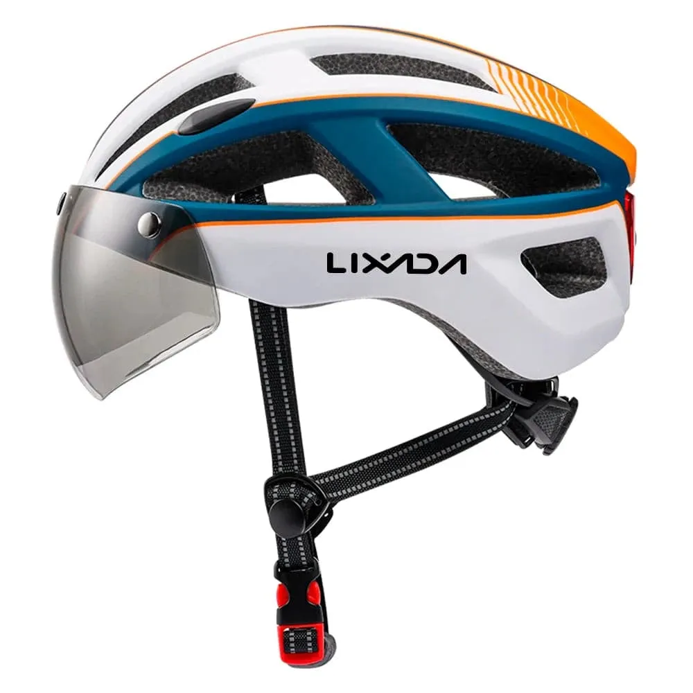 Mountain Bike Helmet One-piece Structure Cycling Helmets with Detachable Magnetic Goggles and USB Rechargeable Rear Light