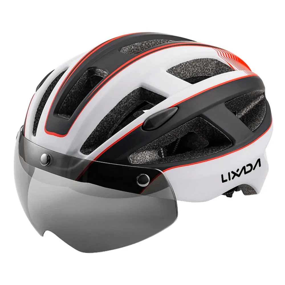 Mountain Bike Helmet One-piece Structure Cycling Helmets with Detachable Magnetic Goggles and USB Rechargeable Rear Light