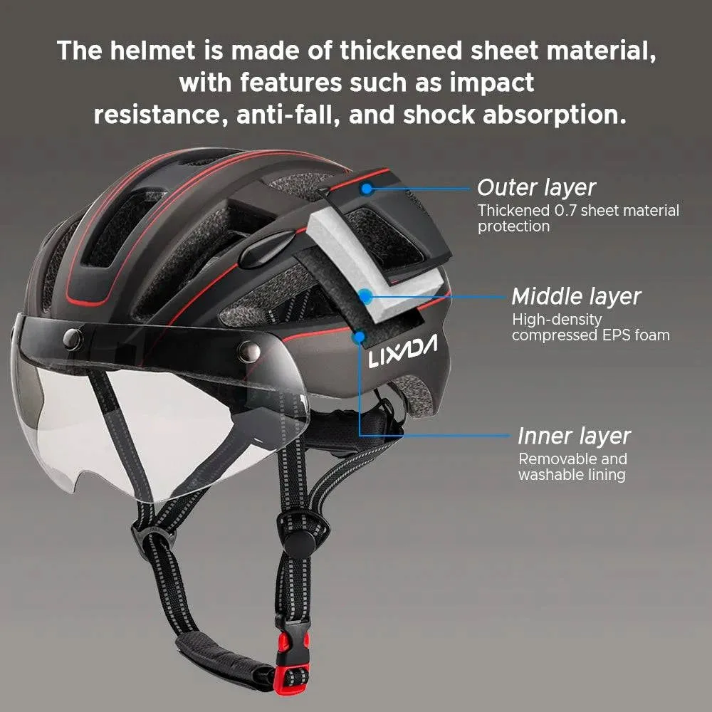 Mountain Bike Helmet One-piece Structure Cycling Helmets with Detachable Magnetic Goggles and USB Rechargeable Rear Light