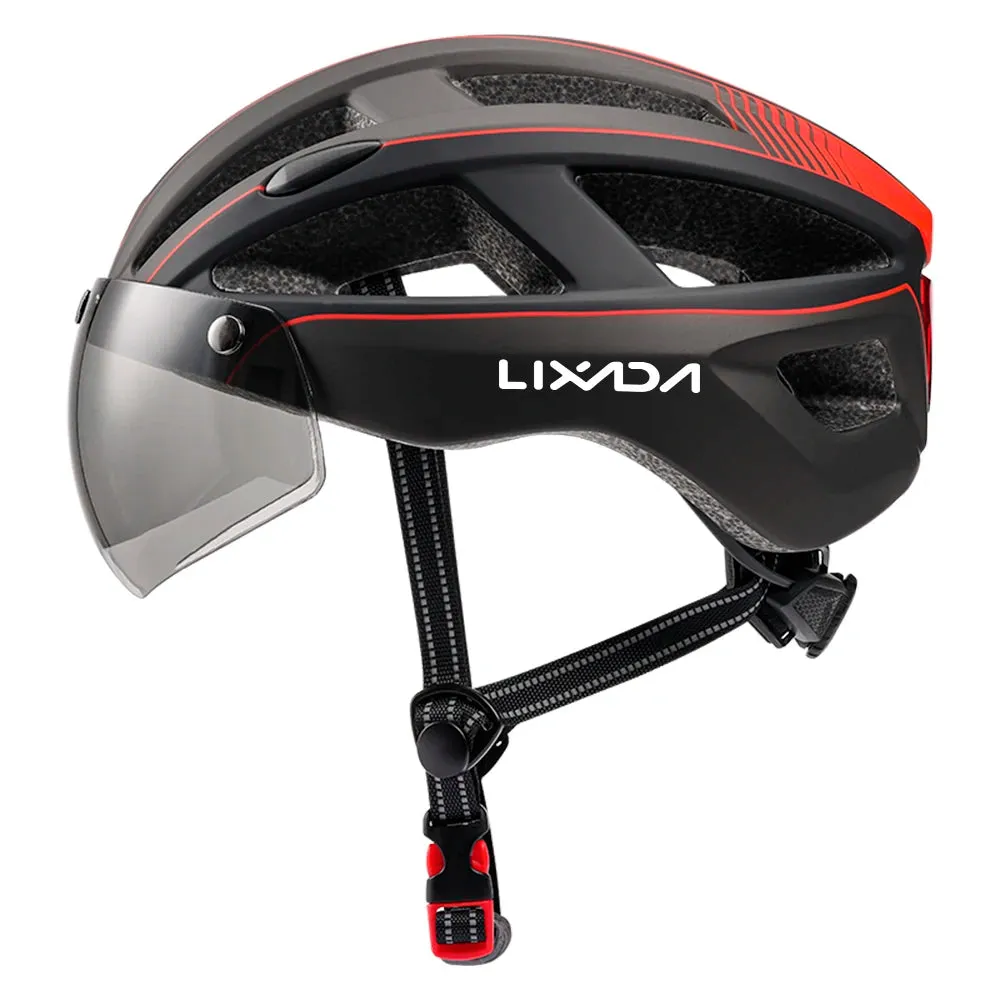 Mountain Bike Helmet One-piece Structure Cycling Helmets with Detachable Magnetic Goggles and USB Rechargeable Rear Light