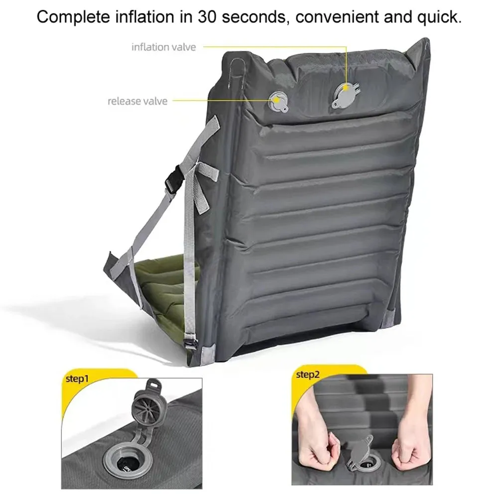 Outdoor Camping Inflation Chair Portable Beach Picnic Inflation Chair Mat with Back Rest Thickness Waterproof Folding Chair