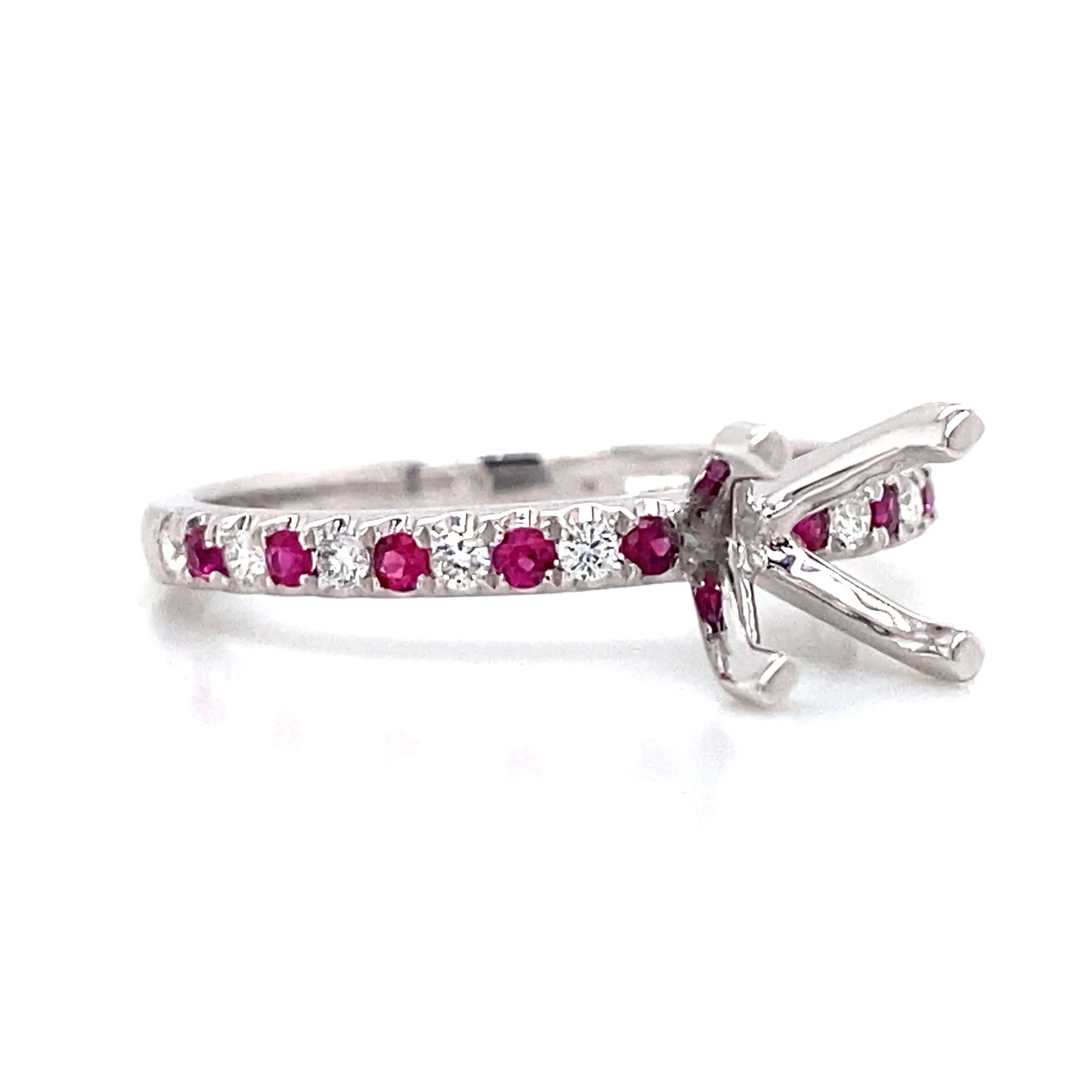Pave Ruby & Diamond Engagement Ring in 18K White Gold