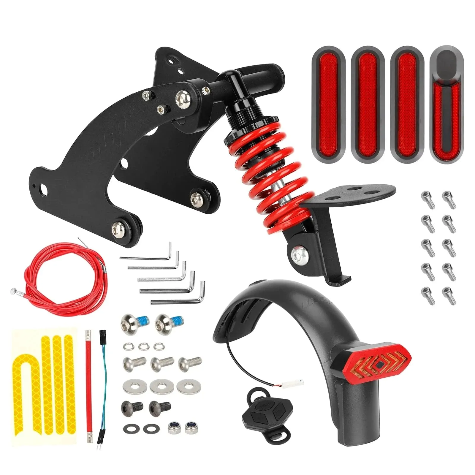 Rear Shock Absorber Electric Scooter Suspension Kit with Remote Control LED Taillight Rear Mudguard Wheel Hub Decorative Cover
