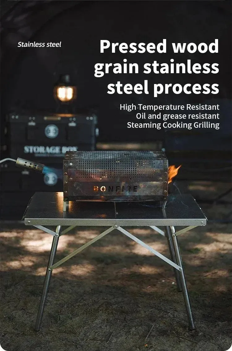 ShineTrip Outdoor Camping BBQ Heat Resistant Table Folding Table Portable Stainless Steel Picnic Table Camping Leisure Suppiles