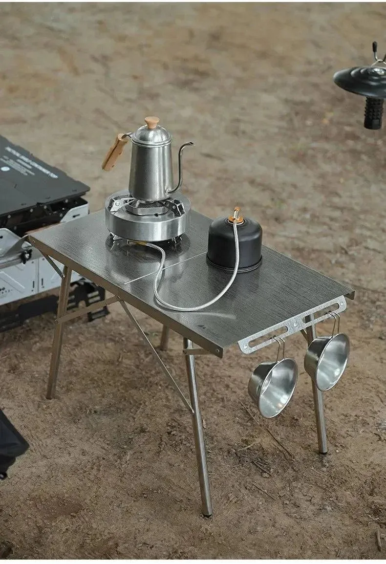 ShineTrip Outdoor Camping BBQ Heat Resistant Table Folding Table Portable Stainless Steel Picnic Table Camping Leisure Suppiles