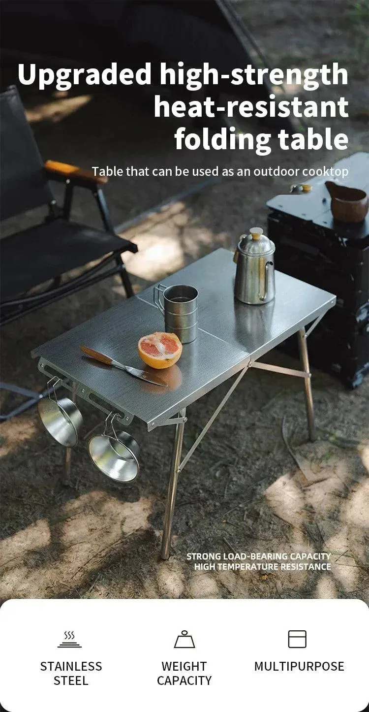 ShineTrip Outdoor Camping BBQ Heat Resistant Table Folding Table Portable Stainless Steel Picnic Table Camping Leisure Suppiles