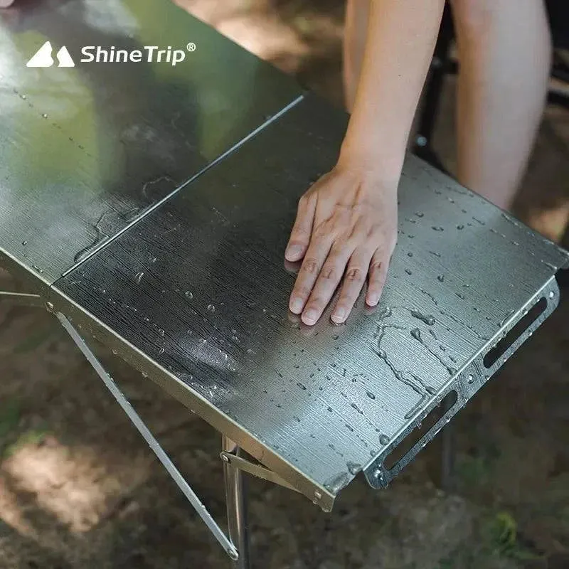 ShineTrip Outdoor Camping BBQ Heat Resistant Table Folding Table Portable Stainless Steel Picnic Table Camping Leisure Suppiles