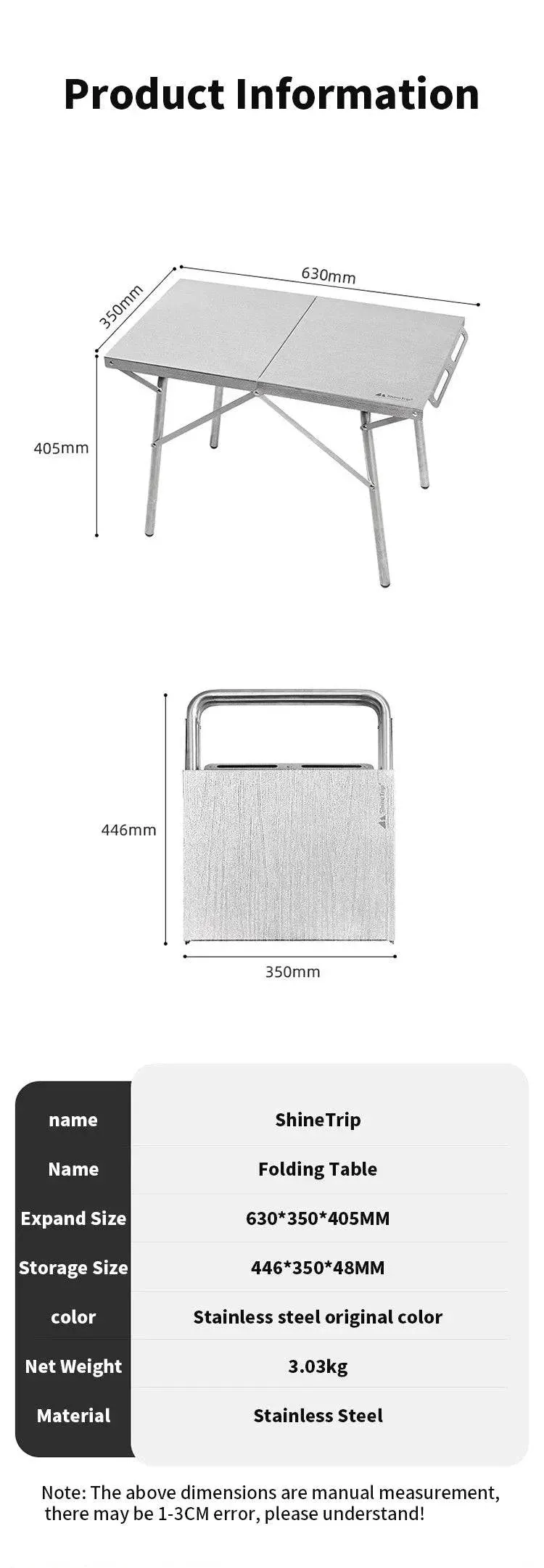 ShineTrip Outdoor Camping BBQ Heat Resistant Table Folding Table Portable Stainless Steel Picnic Table Camping Leisure Suppiles
