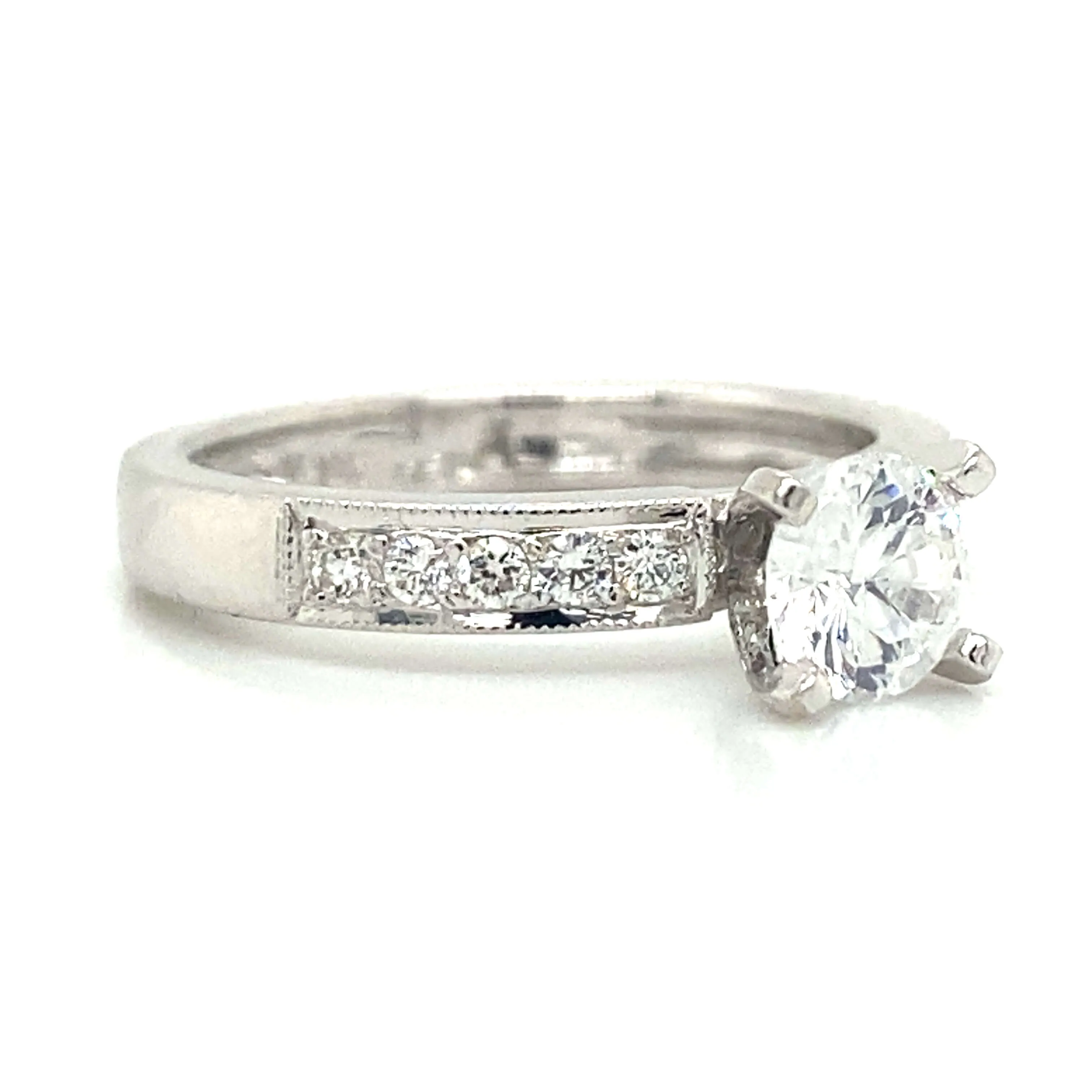 Side Stone Engagement Ring in 18K White Gold