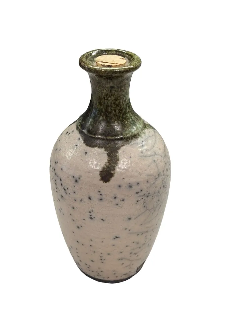 Signed Pottery Bud Vase w Cork