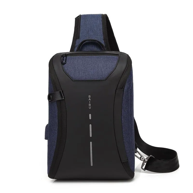 Smart WaterProof Sports Shoulder Bag With USB Port-Blue