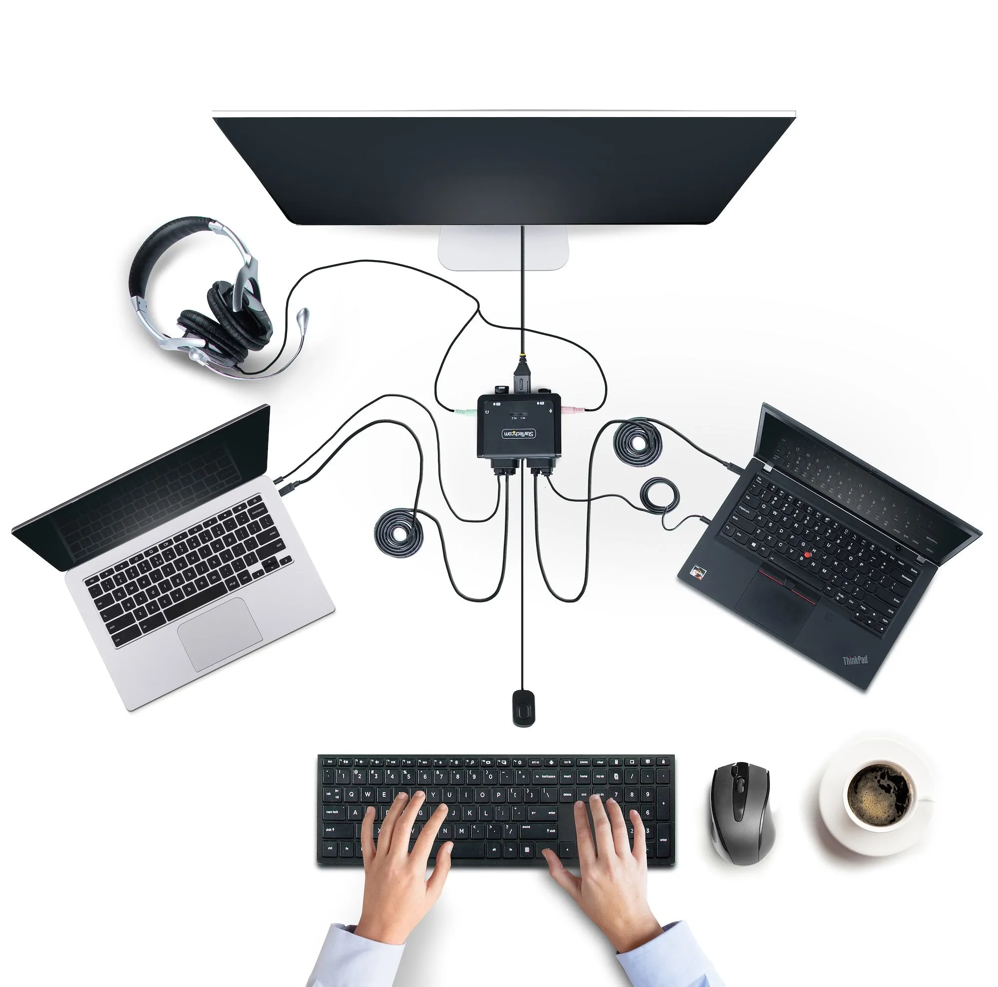 Startech.Com 2-Port Usb-C Cable Kvm Switch, 4K 60Hz Displayport Output, Compact Kvm With 4Ft/1.2M Usb Type-C/Audio Integ