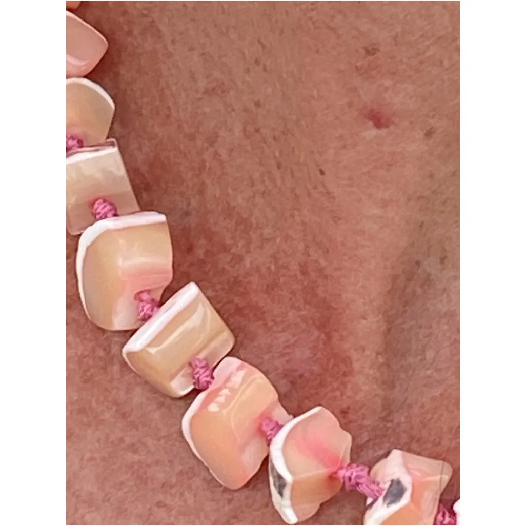 Vintage Signed Jewelry Les Bernard Necklace Natural Pink Shell Chunky Choker