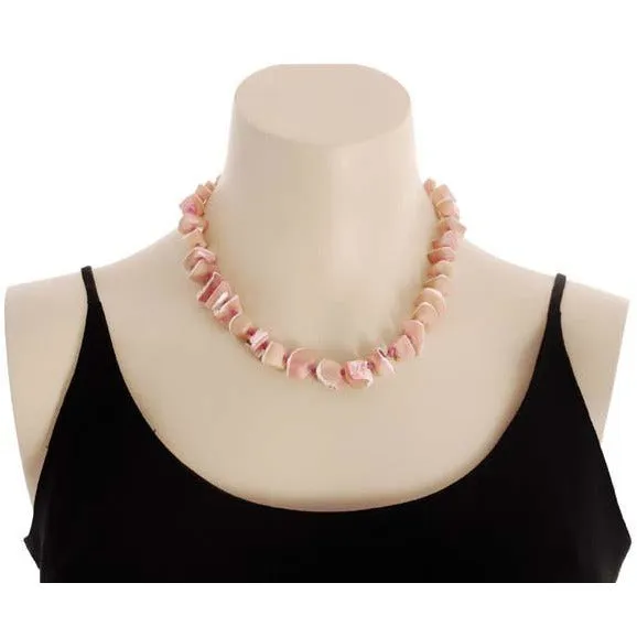 Vintage Signed Jewelry Les Bernard Necklace Natural Pink Shell Chunky Choker