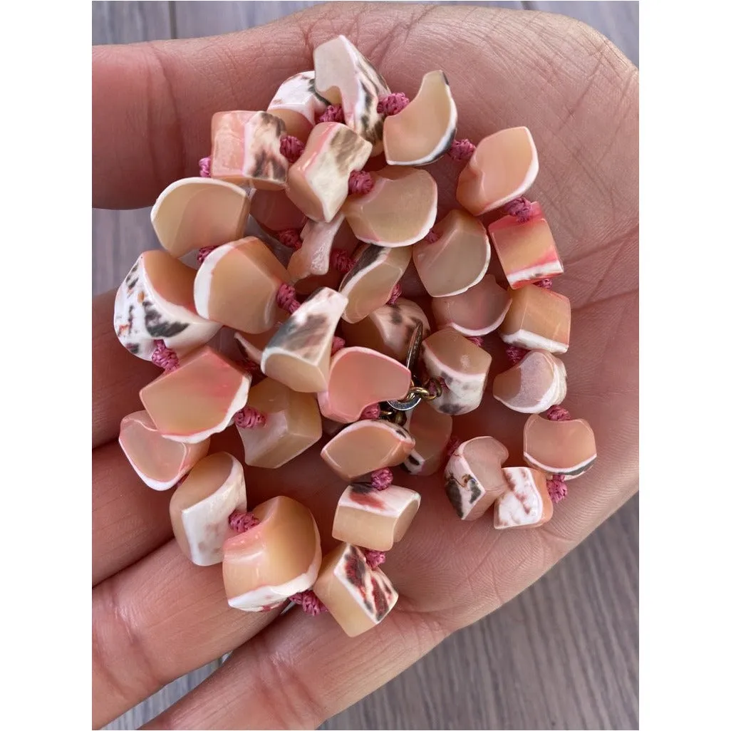 Vintage Signed Jewelry Les Bernard Necklace Natural Pink Shell Chunky Choker