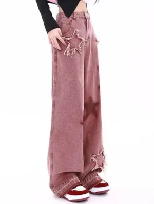 Vintage Star Print Embroidery Boyfriend Jeans Vintage Star Print Embroidery Boyfriend Jeans