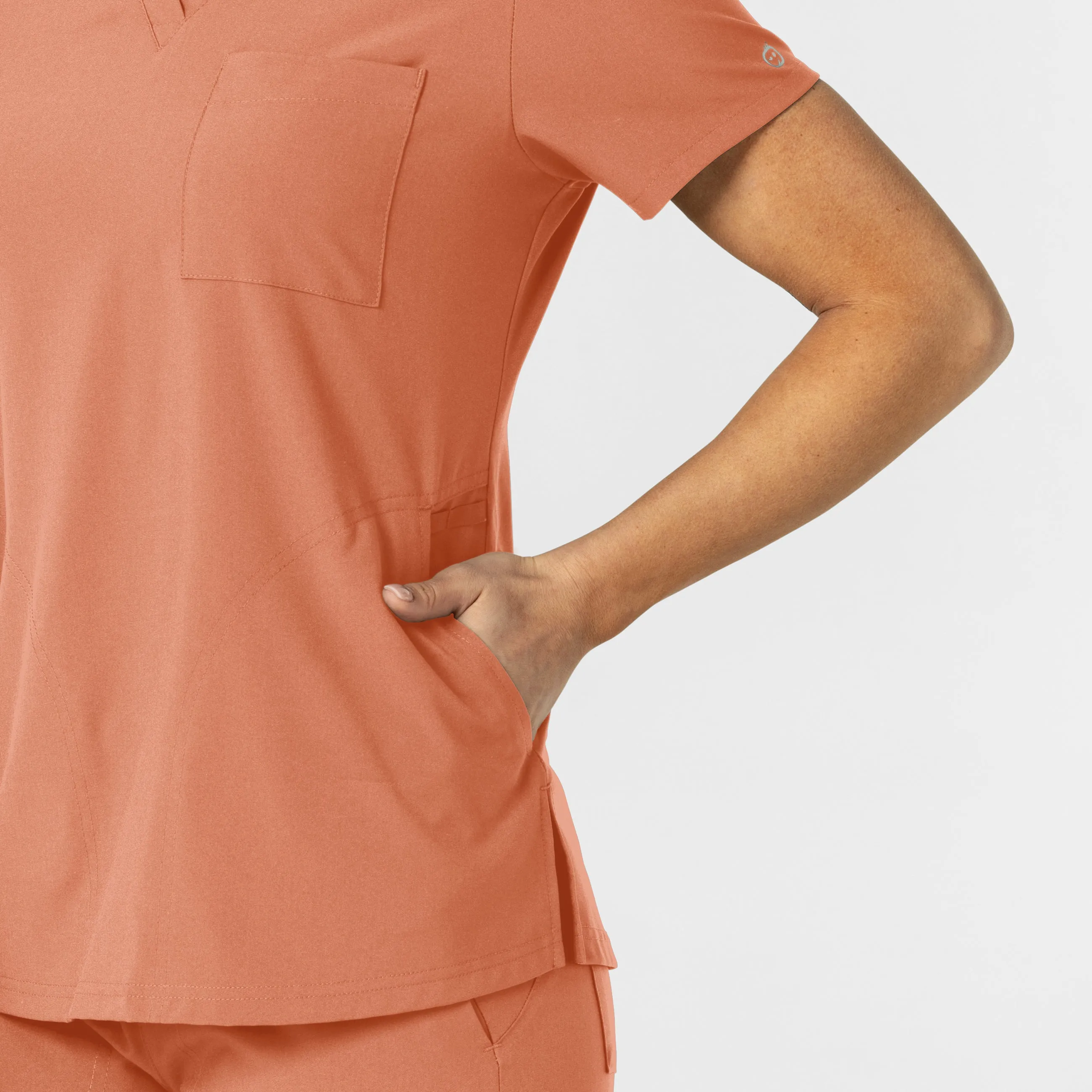 W123 Women's Flex-n-Reach V-Neck Scrub Top - Terracotta