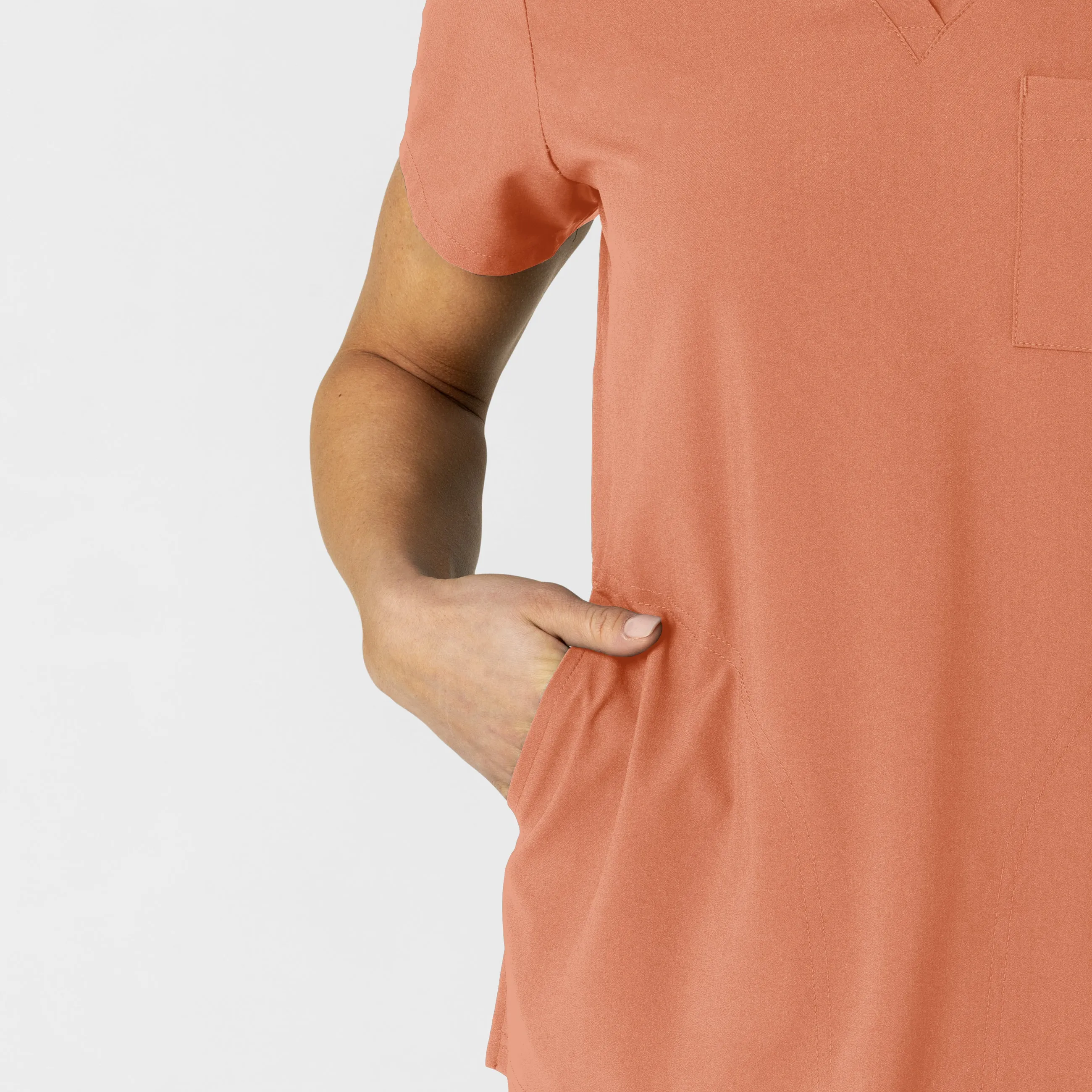 W123 Women's Flex-n-Reach V-Neck Scrub Top - Terracotta