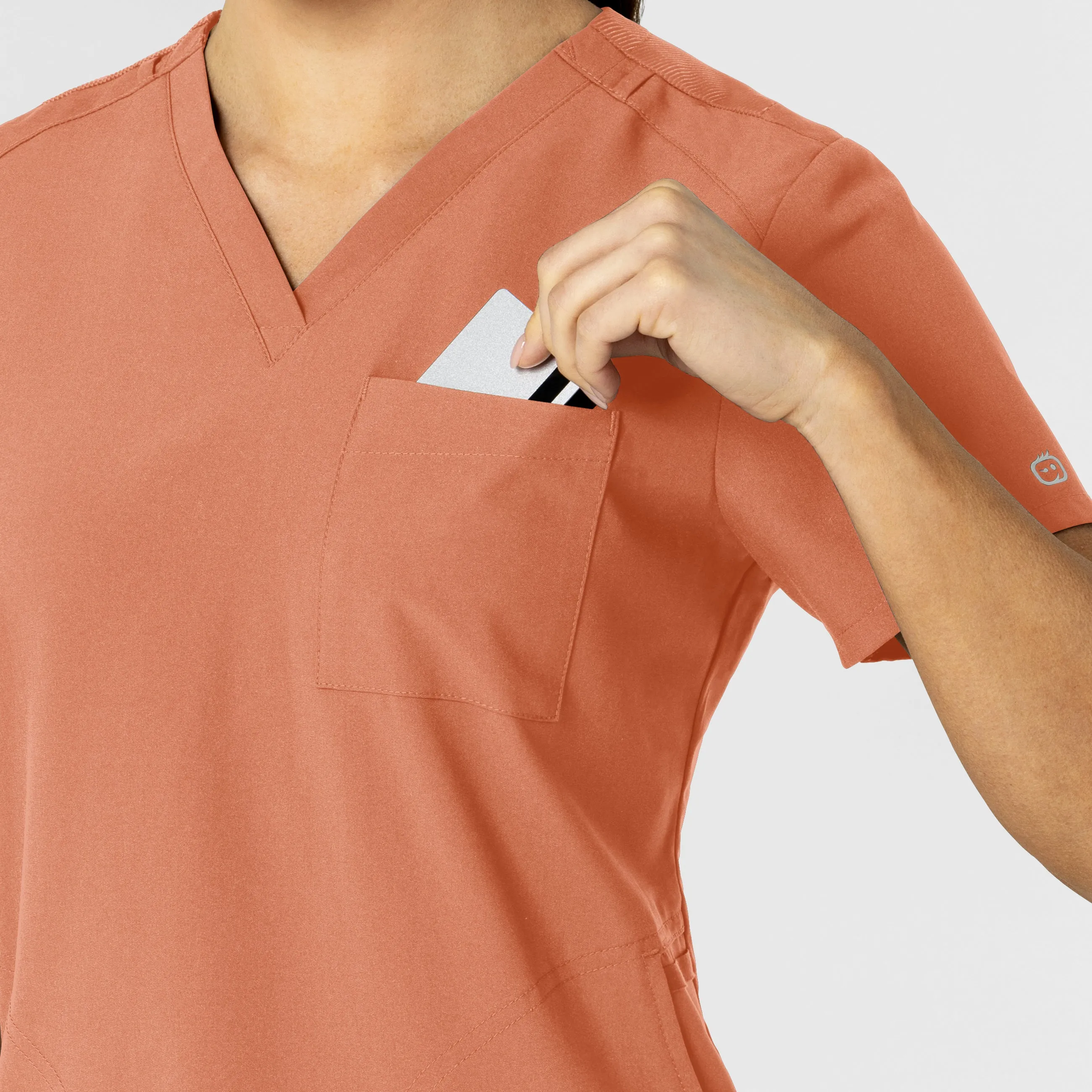W123 Women's Flex-n-Reach V-Neck Scrub Top - Terracotta