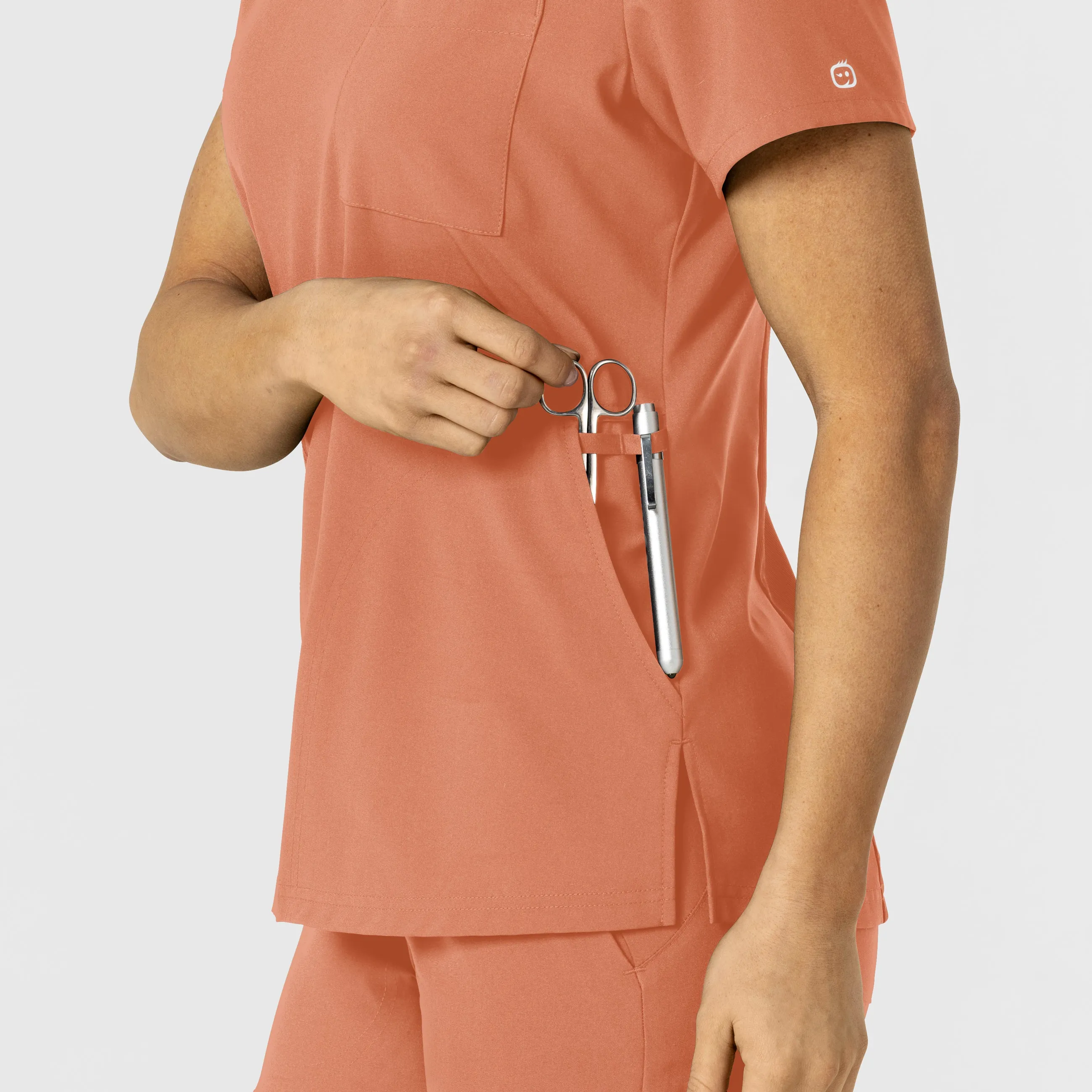 W123 Women's Flex-n-Reach V-Neck Scrub Top - Terracotta