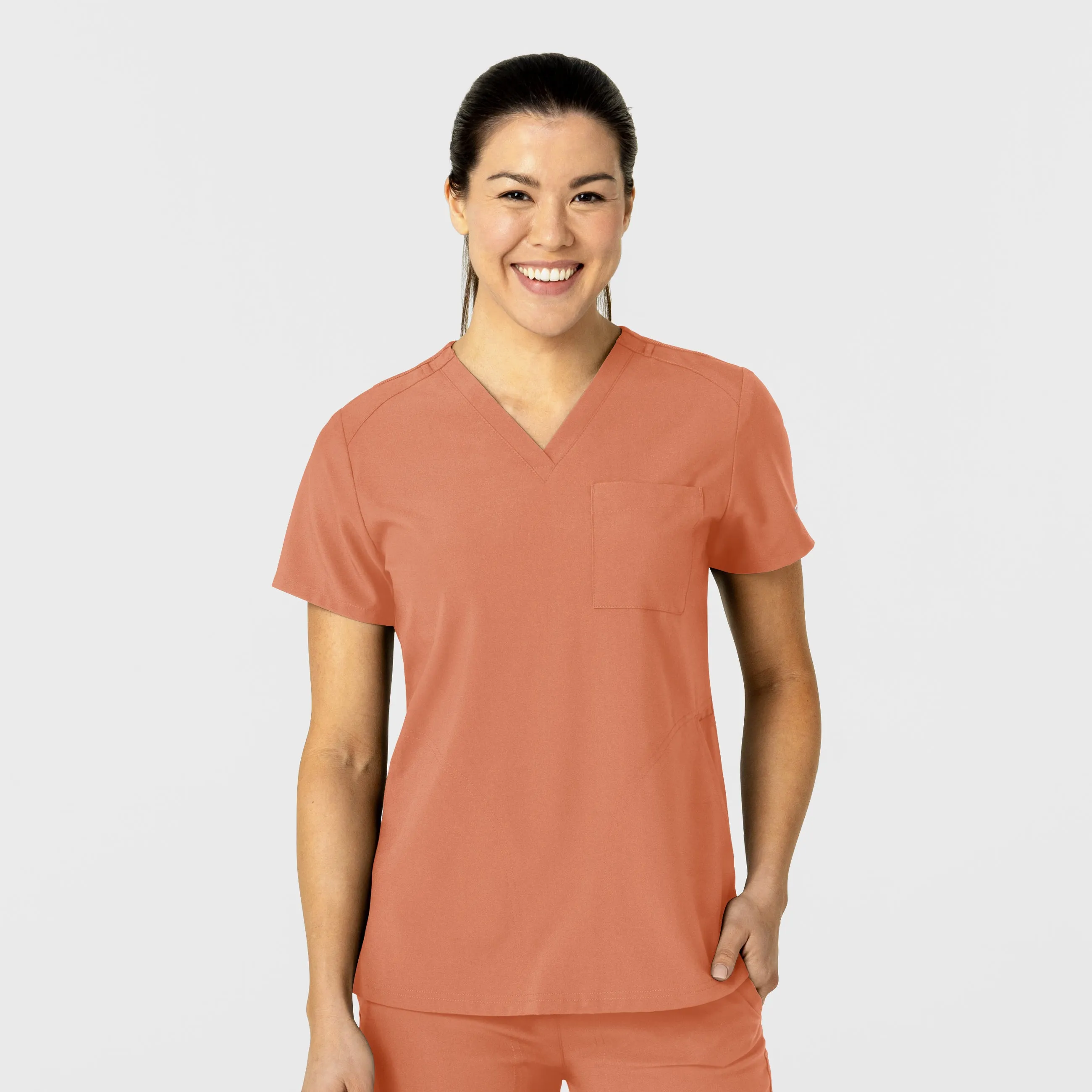 W123 Women's Flex-n-Reach V-Neck Scrub Top - Terracotta