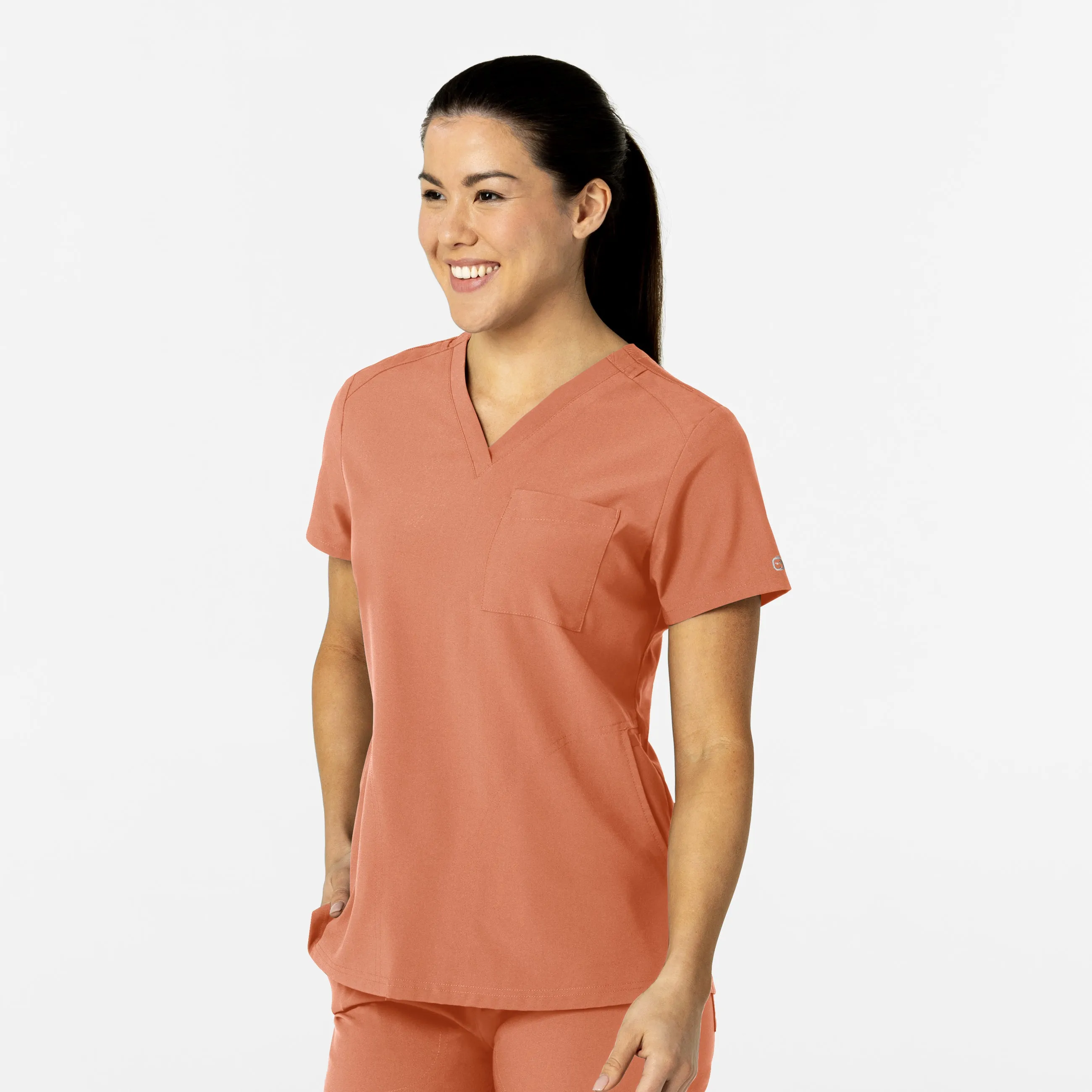 W123 Women's Flex-n-Reach V-Neck Scrub Top - Terracotta
