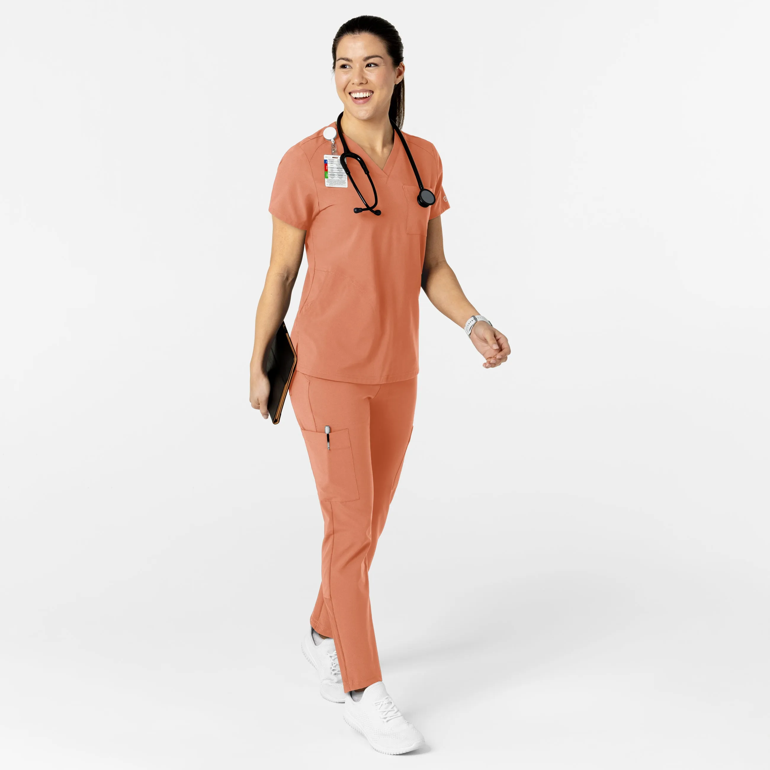 W123 Women's Flex-n-Reach V-Neck Scrub Top - Terracotta