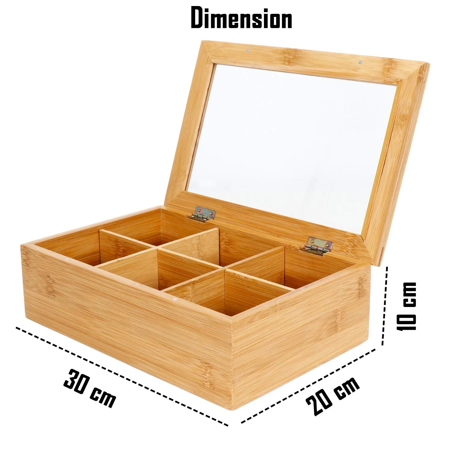 White Whale Eco-Friendly Wooden Tea Box Rectangular Storage Organizer Chest Box with 6 Compartments